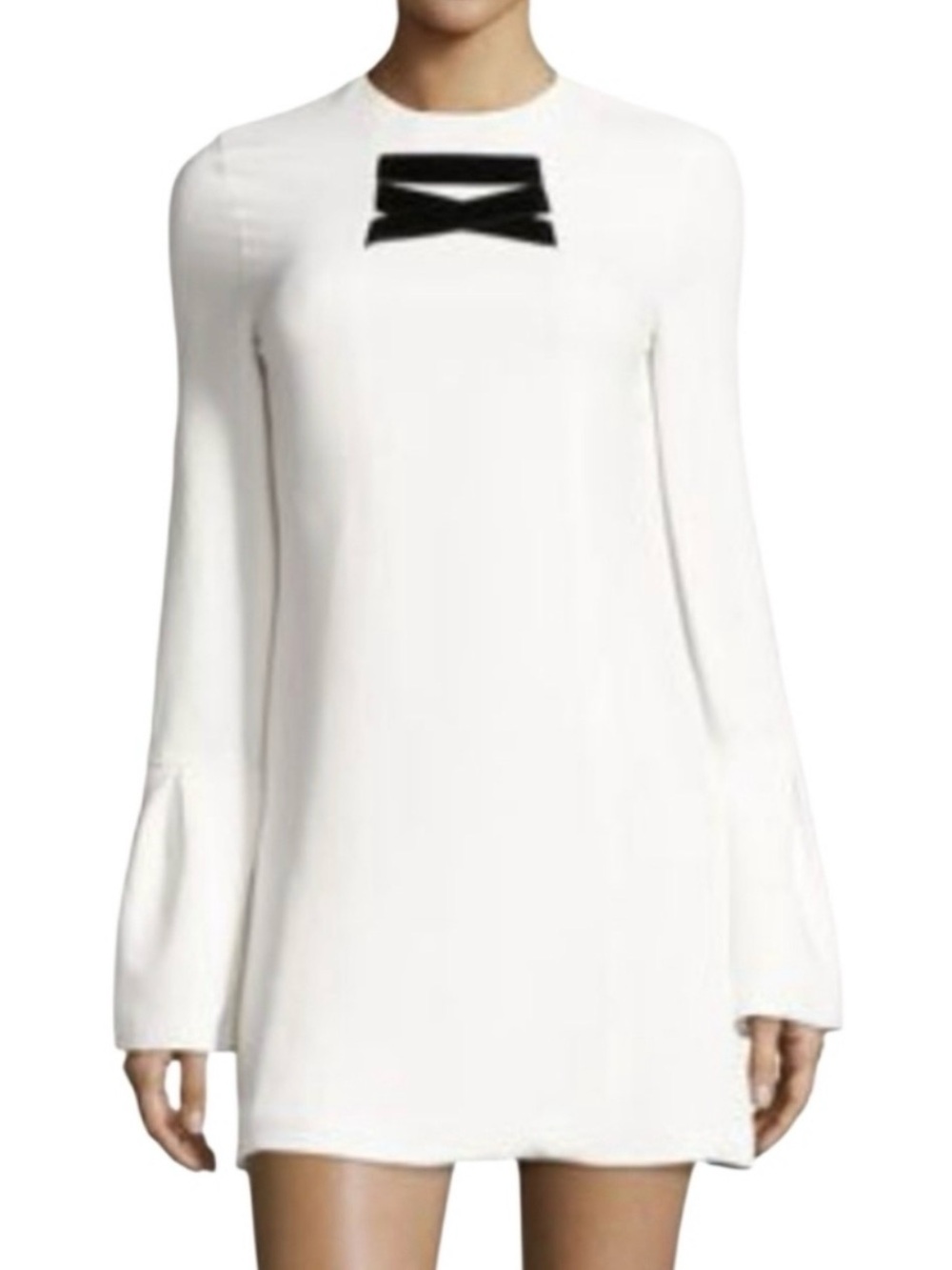 Alexis Josephine Off White Bell Sleeve Dress with Black Velvet Accent Size L